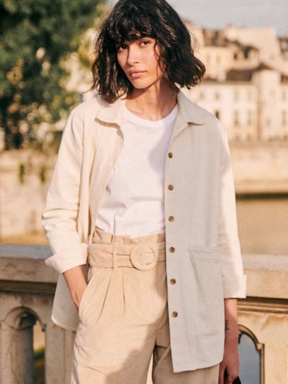 Sézane Will Jacket in Ecru Organic Cotton Size L Mint